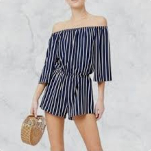 Ambiance Off shoulder striped romper size Small - Picture 2 of 5